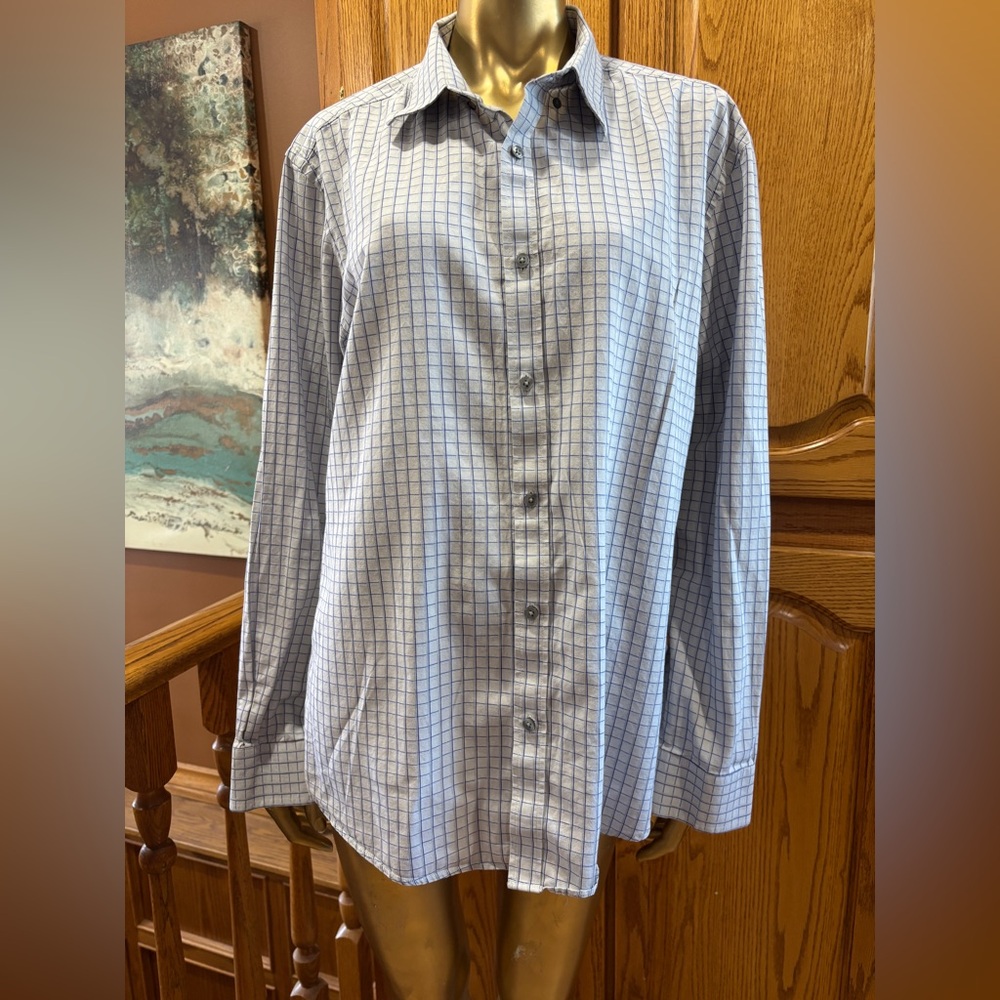 Louis Raphael Men's Blue and White Checkered Shirt